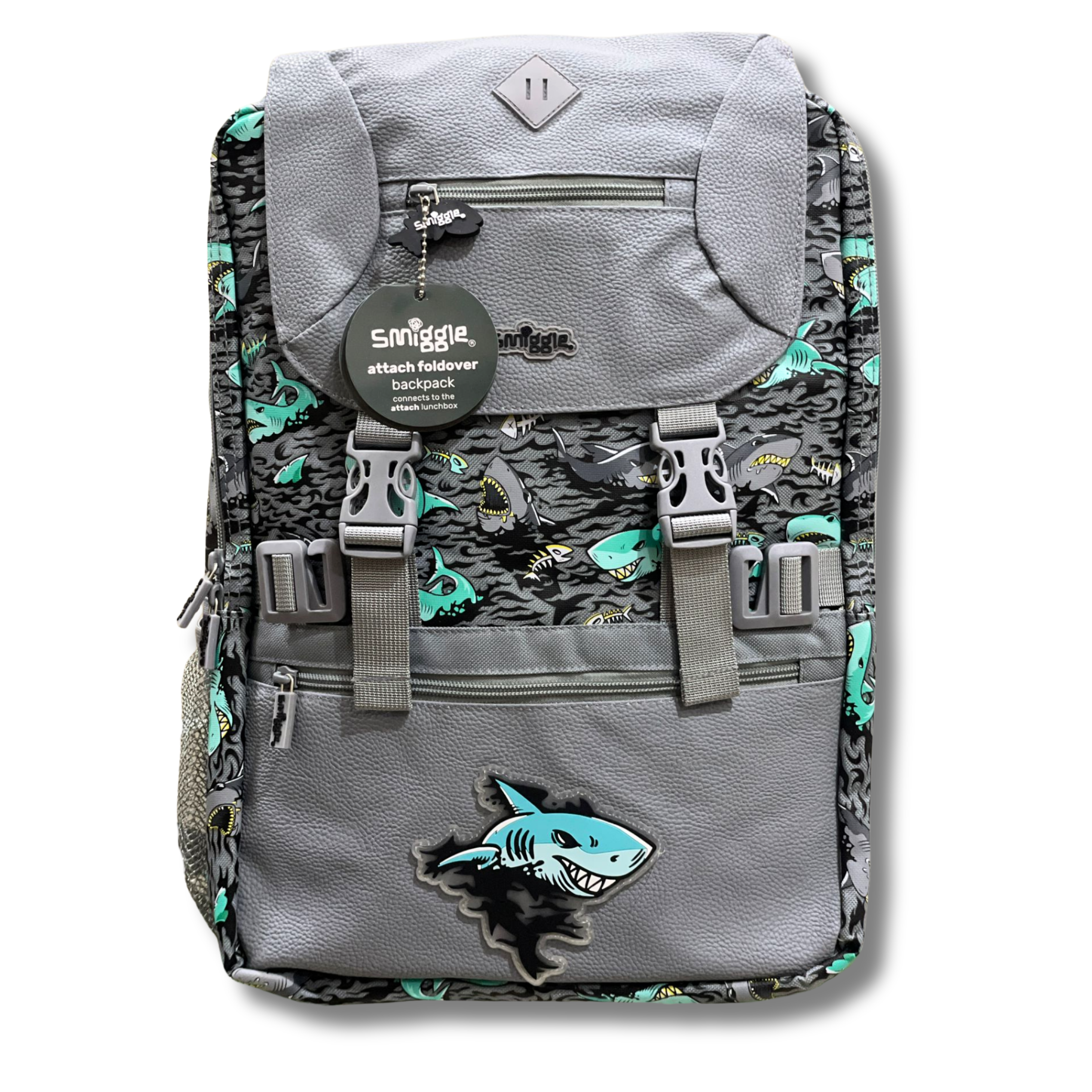 Smiggle Shark Attack Grey Boys School Backpack (18-Inch)