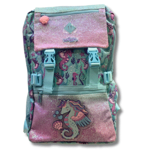 Smiggle Aqua & Pink Mermaid Seahorse Glitter School Backpack (18 inch)