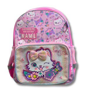 Vest 14" Love Cats Glitter Backpack – Sequin Bow | Custom Name Tag | Nursery–KG Girls