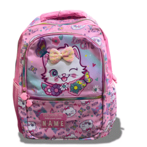 Vest 17" Love Cats Glitter School Bag – Custom Name Tag | Cute Bow & Butterfly Design