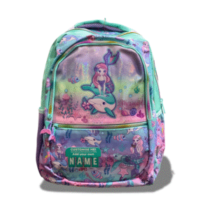 Vest 17" Mermaid Glitter School Bag – Custom Name Tag, Sparkle Holographic Kids Backpack