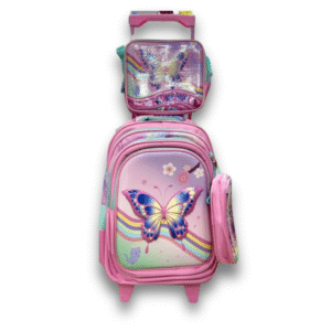 16 Inch Butterfly Trolley School Bag Set for Girls – Grade 1 till 3 | Includes Lunch Box & Pencil Case