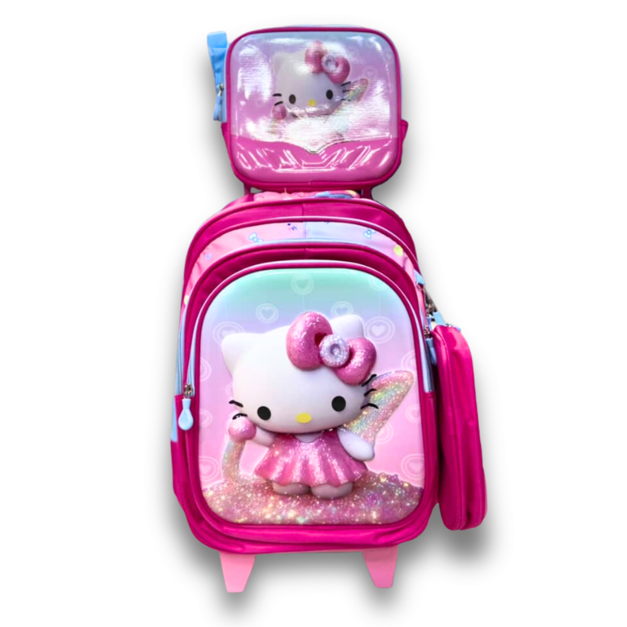16 Inch Hello Kitty Trolley School Bag Set for Girls – Grade 1 till 3 | Includes Lunch Box & Pencil Case