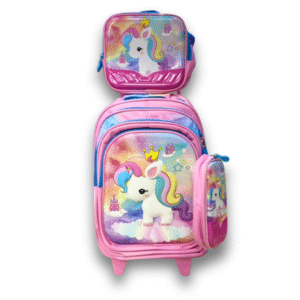 16 Inch Unicorn Trolley School Bag Set for Girls – Grade 1 till 3 | Includes Lunch Box & Pencil Case