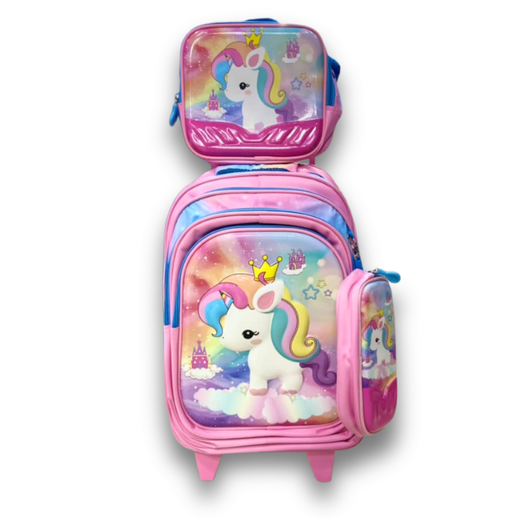 16 Inch Unicorn Trolley School Bag Set for Girls – Grade 1 till 3 | Includes Lunch Box & Pencil Case