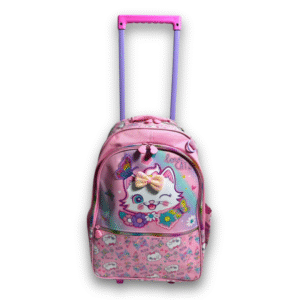 Original VEST 17 Inch Cute Cat Trolley School Bag – Grade 1–3 Girls | Pastel & Bow Design