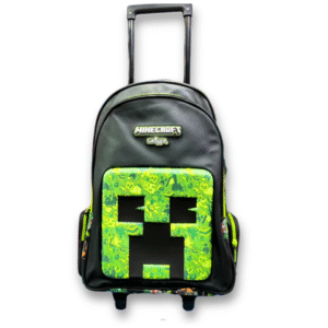 Original Smiggle Minecraft Creeper Trolley Bag – 20 Inch | Grade 1–5 School & Travel Rolling Backpack