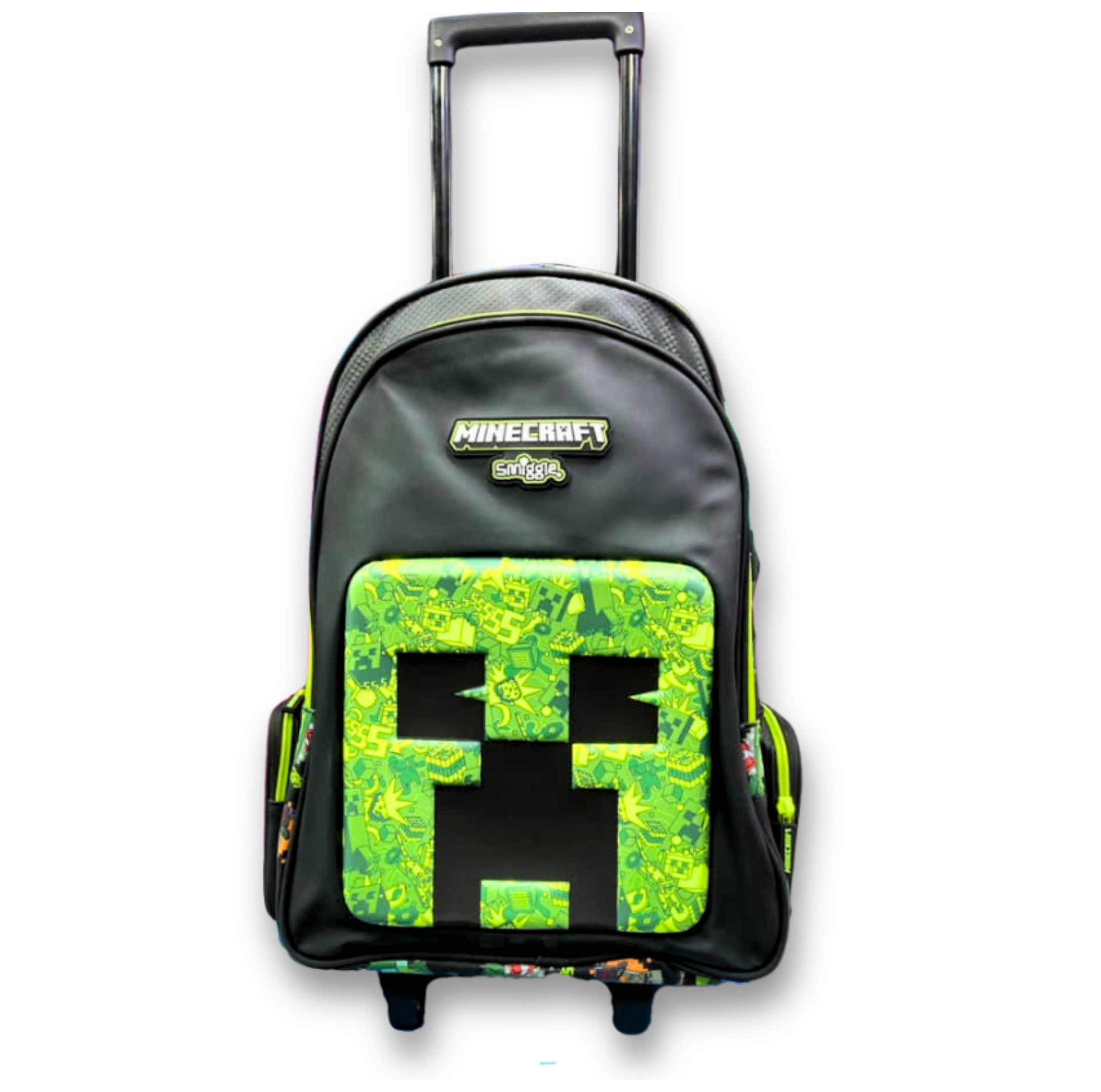 Original Smiggle Minecraft Creeper Trolley Bag – 20 Inch | Grade 1–5 School & Travel Rolling Backpack