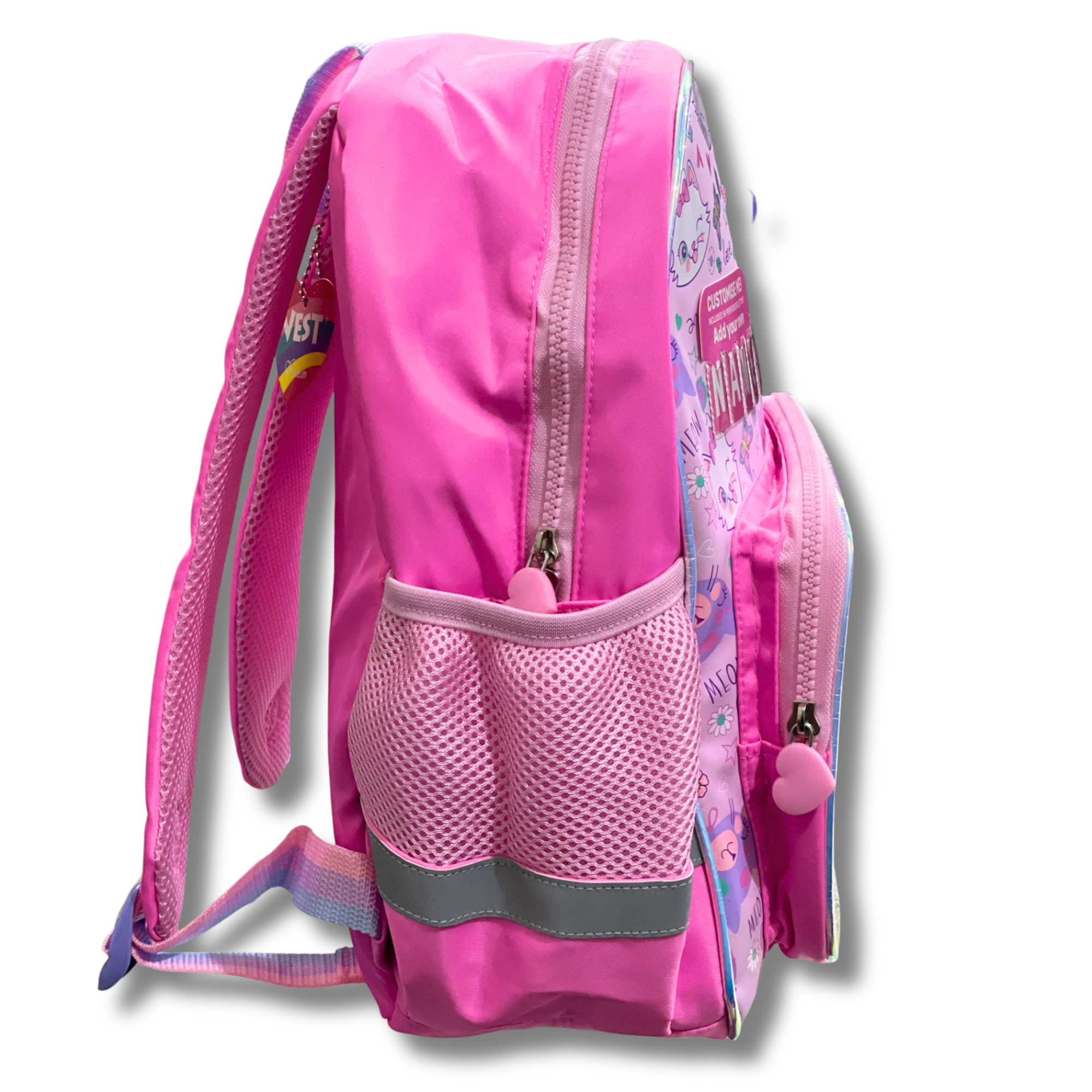 Vest 14" Love Cats Glitter Backpack – Sequin Bow | Custom Name Tag | Nursery–KG Girls - Image 3